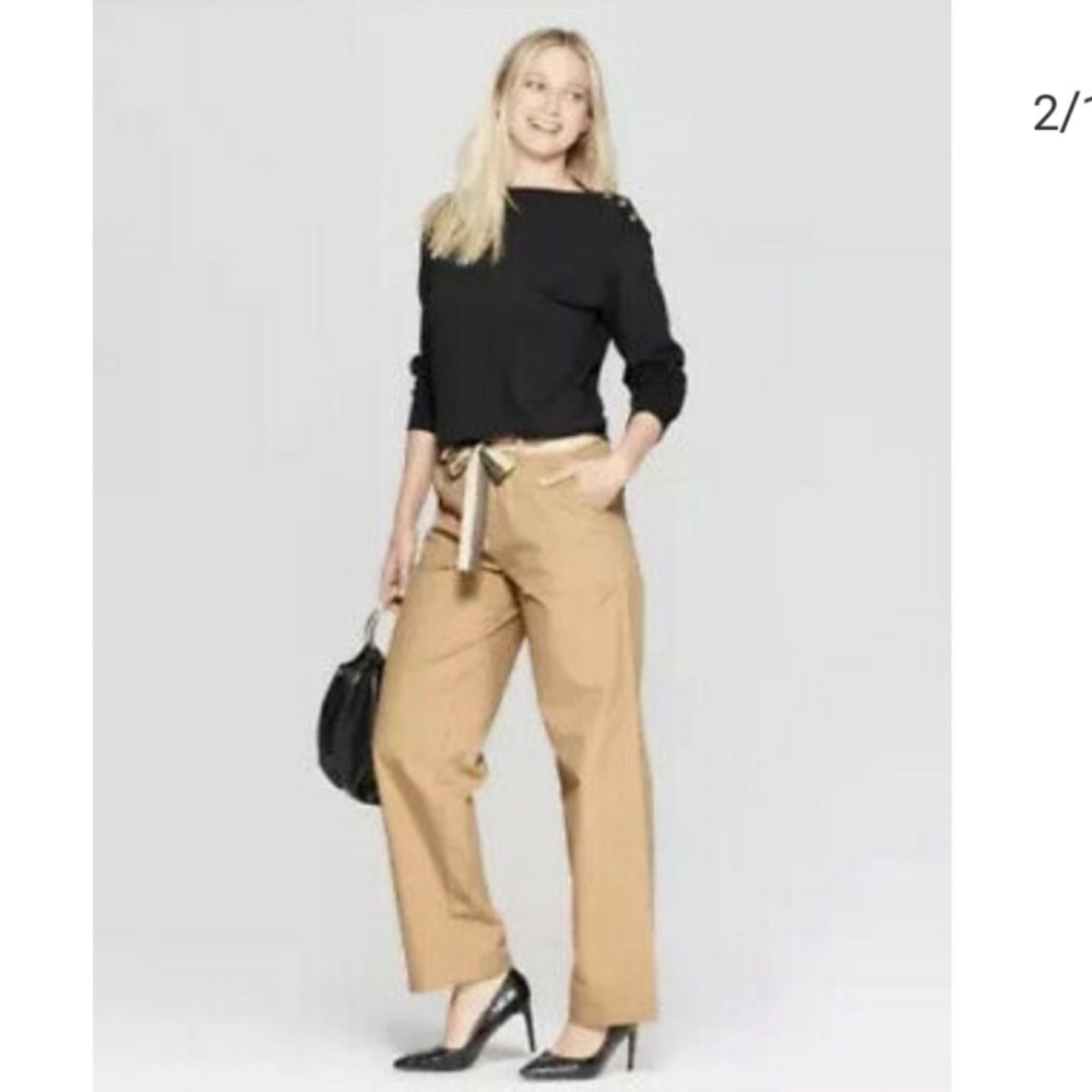 Who What Wear Belted Wide Leg Tan Pants